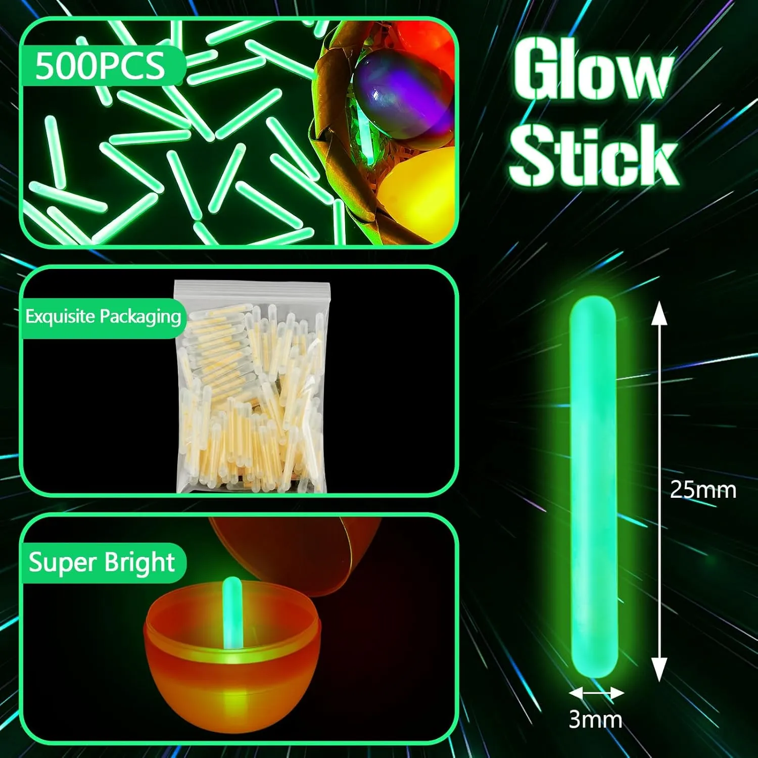 Jenaai 500 Pcs Fishing Glow Sticks Bulk for Bobbers Mini Glow Stick Rod Tip for Fishing Poles Small Glow Sticks for Night Fish Easter Eggs Easter Basket Stuffer(1 Inch,Green)