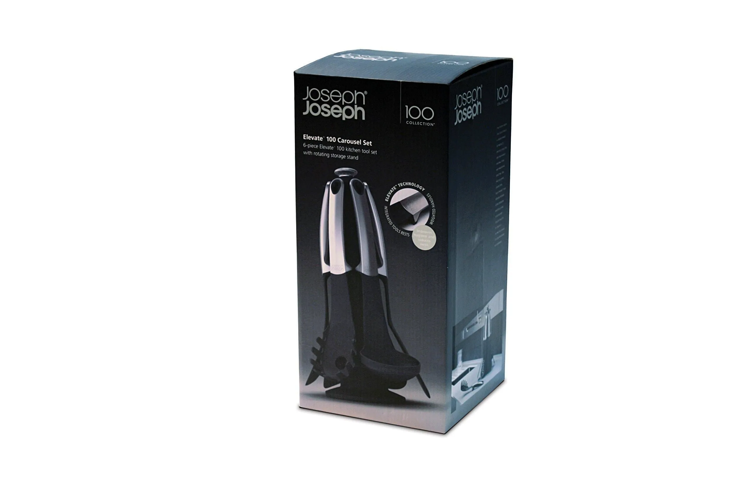 Joseph Joseph Elevate 100 Collection 6-Piece Kitchen Utensil Set with Rotating Storage Carousel, Stainless Steel Handles and Nylon Head