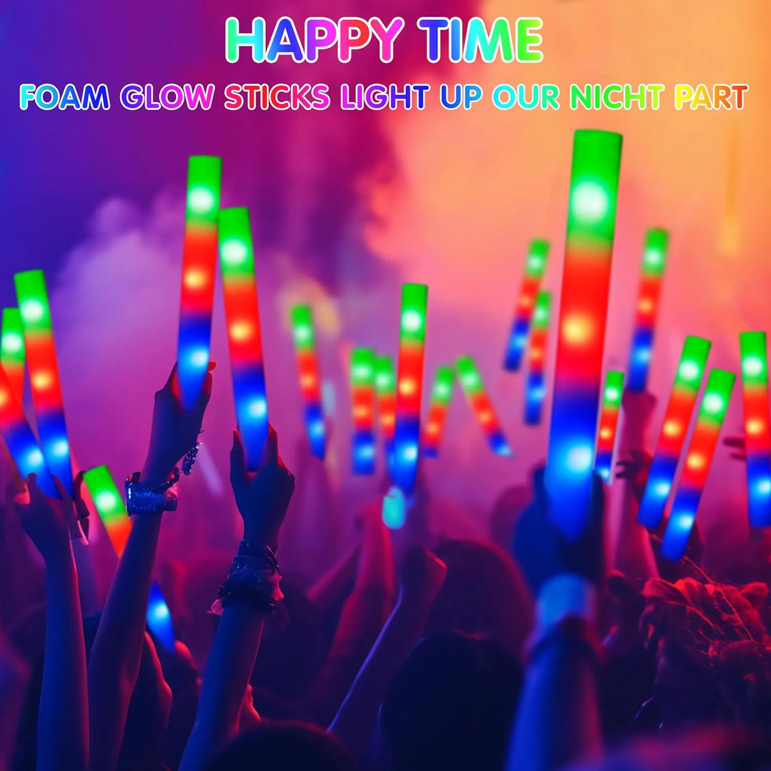 JOYIN 24 PCS Foam Glow Sticks Party Favors, Bulk LED Foam Light Up Sticks with 3 Modes Color Flashing Glow Party Supplies for Wedding, Concert, Camping, Birthday, Raves, Carnival