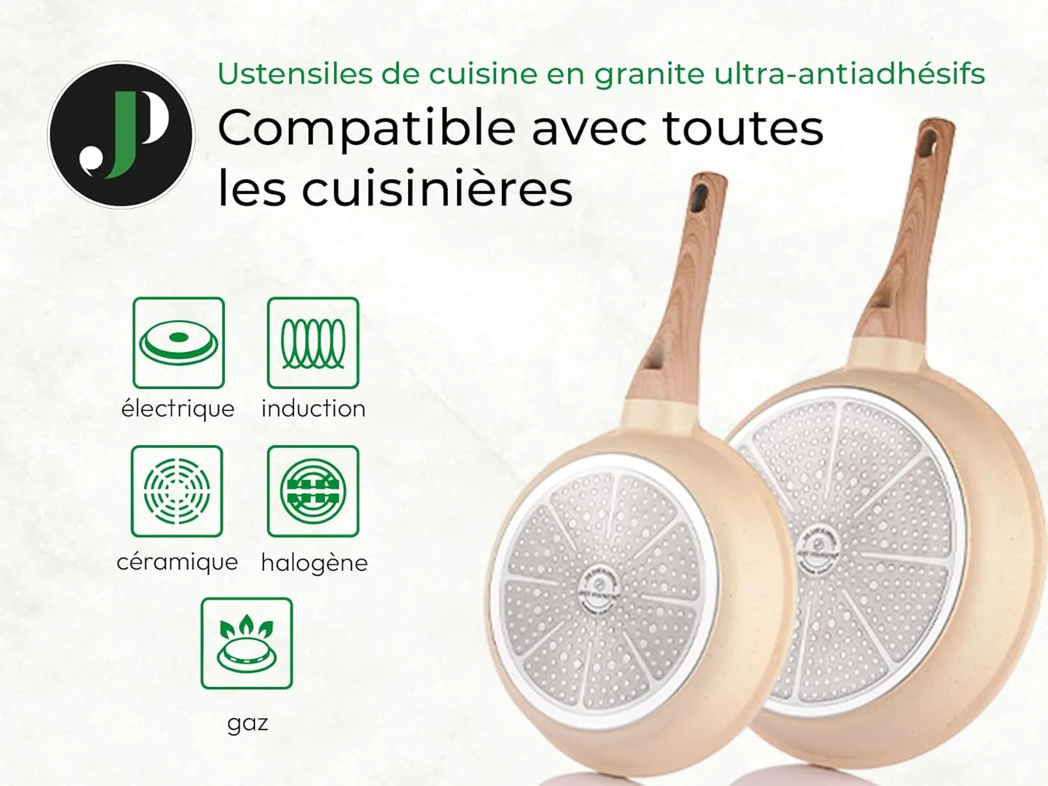 JUST PERFECTO Induction Pots Set - Pan Set with Lid - Induction Pots Set - Pots & Pans Set without PTFE and PFOA - Cookware Pot Set Induction 21 Pcs (Beige)