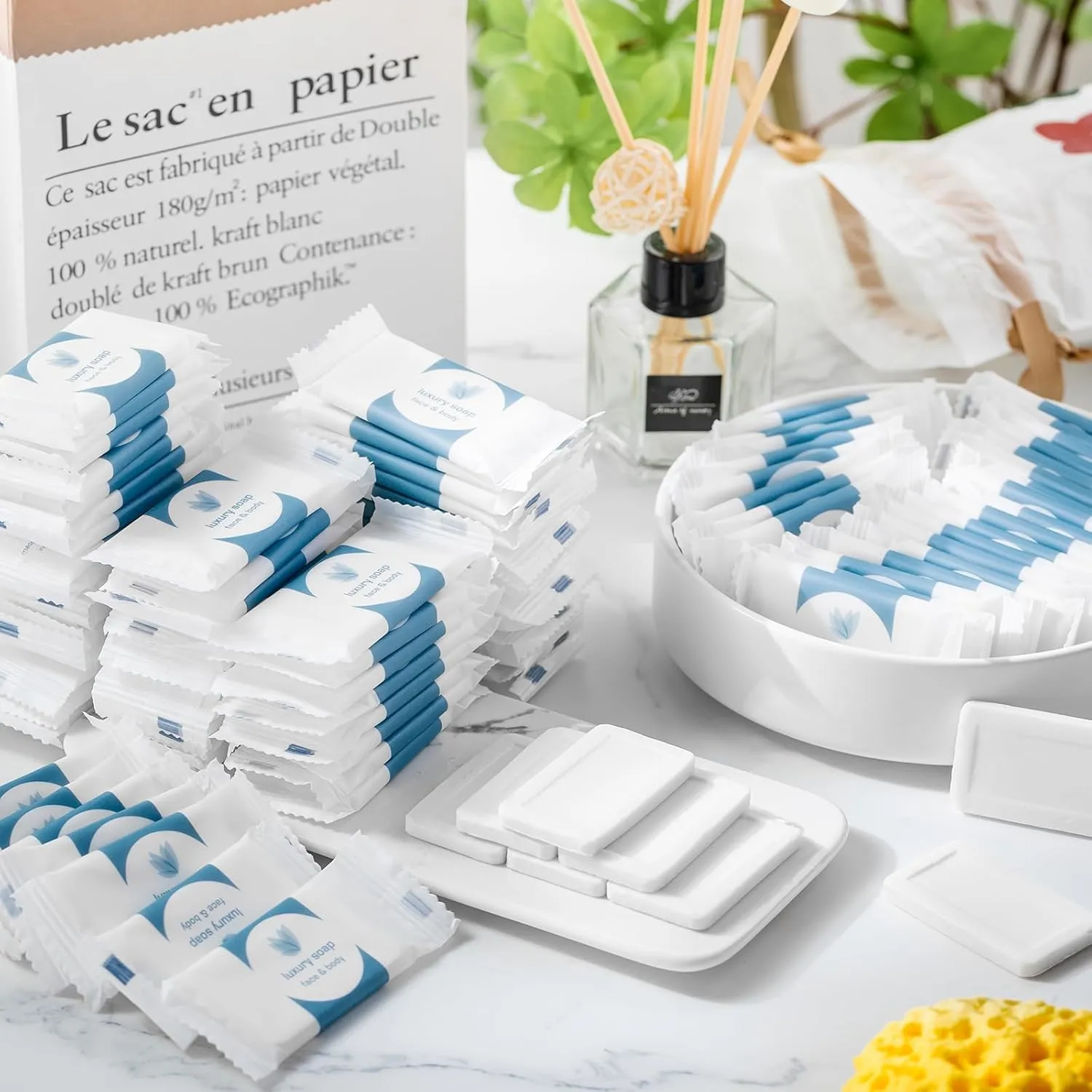 Kacctyen 300 Pcs 0.35oz Mini Bar Soap Bulk Individually Wrapped Bulk Hand Hotel Soap Bars Travel Size Toiletries for Hospitality Guest Bathroom Vacation Rentals