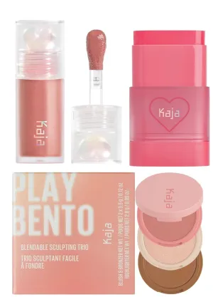 Kaja Juicy Glass Lip Plumping Oil 07 Fig Smoothie   Dewy Bar - Creamy Multi-Stick Blusher & Lip Balm 02 Strawberry Sorbet,10g   3-in-1 Blendable Sculpting Trio - Play Bento 01 Butter Up Bundle