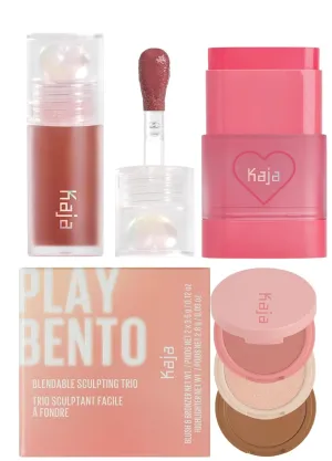 Kaja Juicy Glass Lip Plumping Oil 08 Cherry Cola   Dewy Bar - Creamy Multi-Stick Blusher & Lip Balm 02 Strawberry Sorbet,10g   3-in-1 Blendable Sculpting Trio - Play Bento 01 Butter Up Bundle