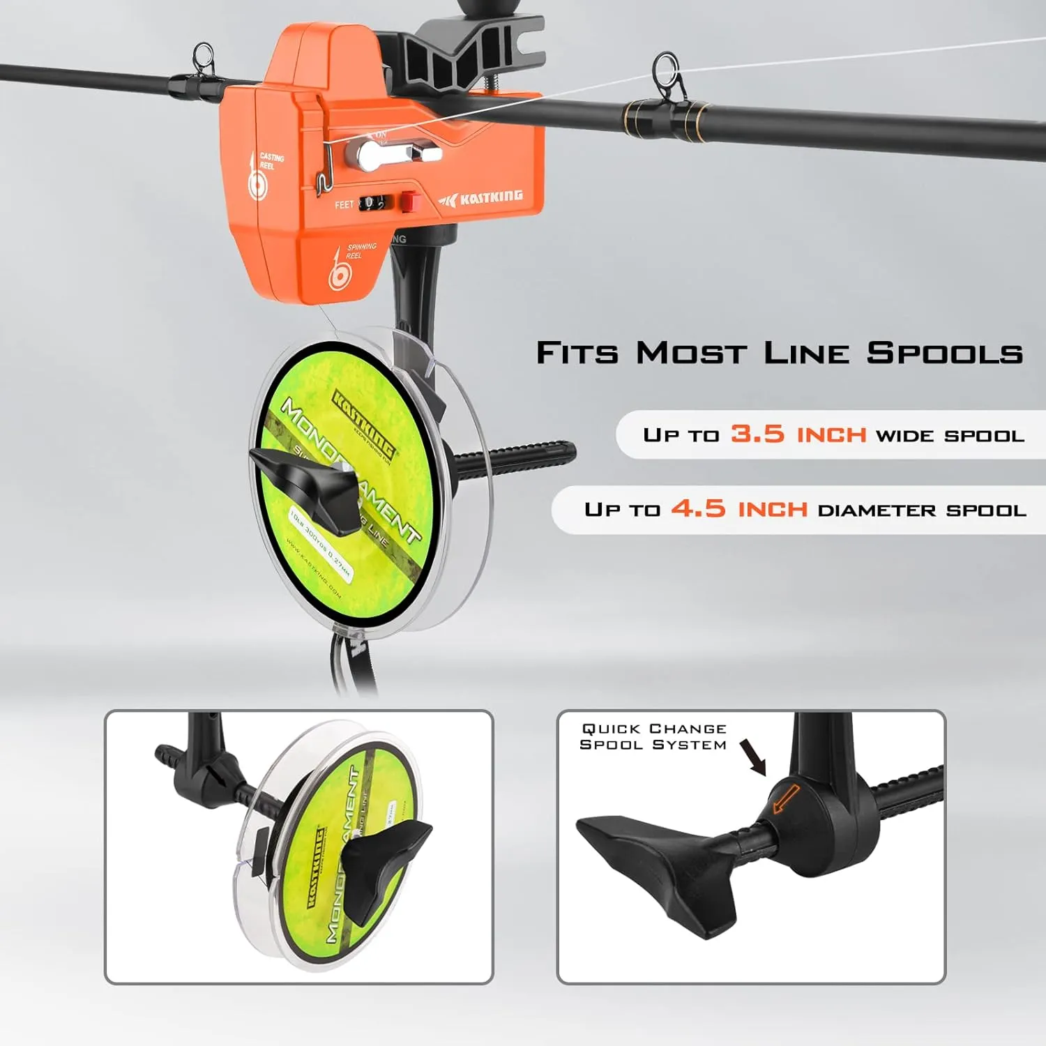 KastKing Kalibrate Fishing Line Spooler & 5’’ Braid Scissors - W/Line Counter, Patented Accessories, Portable, Compact, for Spinning & Casting Reels - No Line Twist, Fishing Gears Gifts for Men