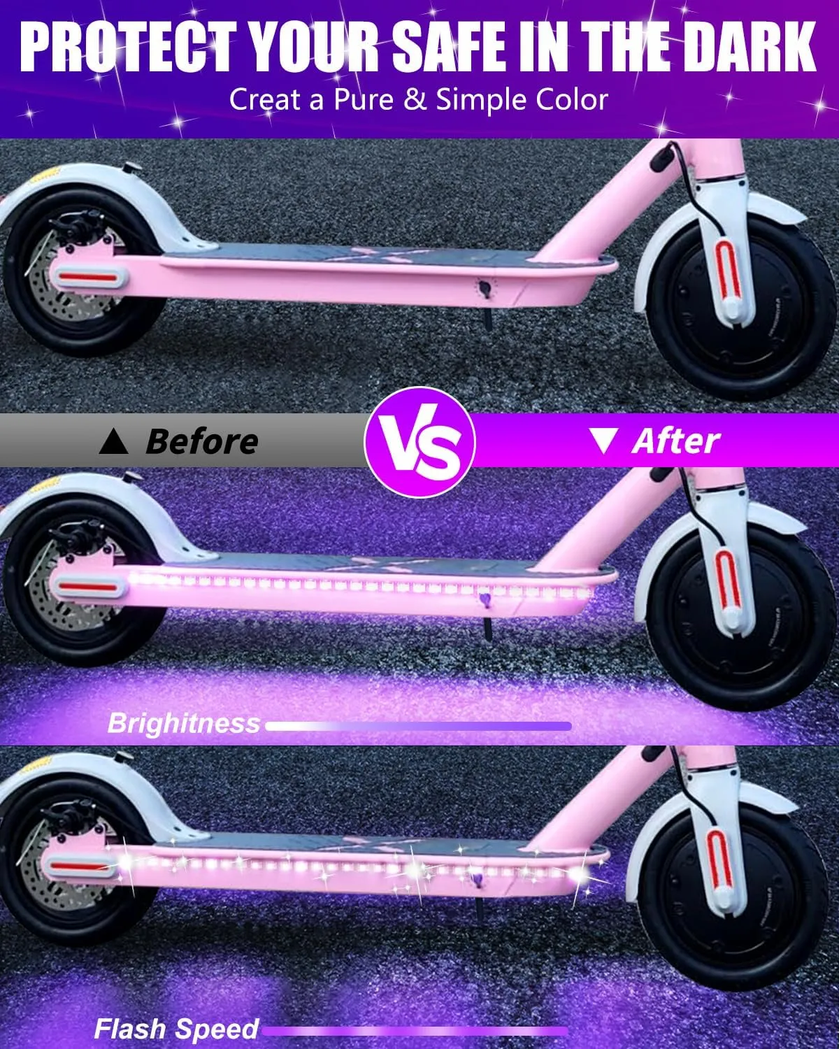 Keiurot Led Lights for Scooter Night Riding Electric Scooter LED Strip Light Led Light Strips 5V Flashing Mode for Outdoor