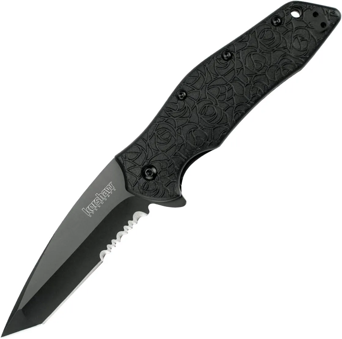 Kershaw Kuro Tanto Assisted Opening Knife (3.125" Black Serr) 1835TBLKST