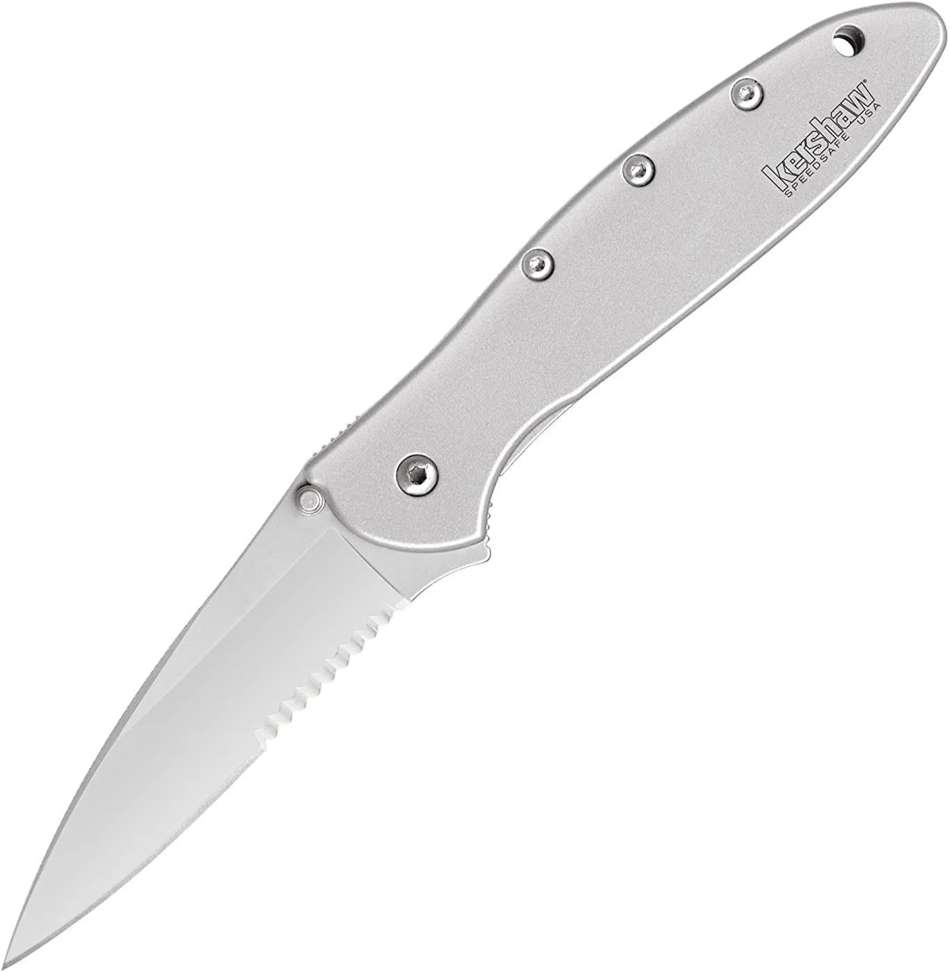 Kershaw Leek Serrated EDC Pocketknife, 3" Sandvik 14C28N Steel Blade, assisted opening Folding Knife, Dual Lock System