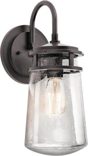 Kichler Lyndon 15" Wall Sconce in Architectural Bronze, 1-Light Indoor Outdoor Wall Light with Clear Seeded, (15" H x 6" W), 49445AZ