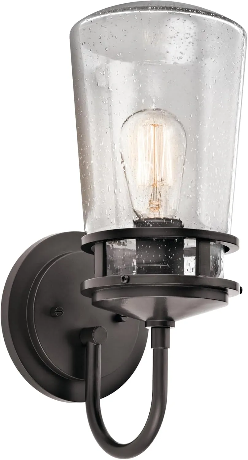 Kichler Lyndon 15" Wall Sconce in Architectural Bronze, 1-Light Indoor Outdoor Wall Light with Clear Seeded, (15" H x 6" W), 49445AZ
