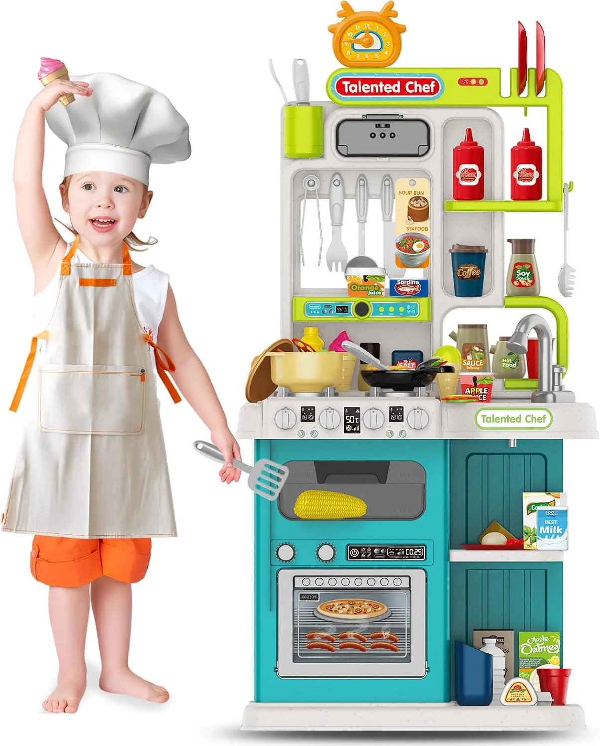Kids Kitchen Playset,Play Kitchen for Kids Toddler with Sounds and Lights, Cooking Stove Steam,Play Sink,Play Food and Kitchen Accessories,Toy Kitchen Set for Kids Boys Girls,36.4″ H (Green)