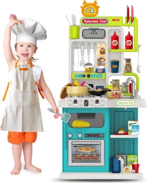 Kids Kitchen Playset,Play Kitchen for Kids Toddler with Sounds and Lights, Cooking Stove Steam,Play Sink,Play Food and Kitchen Accessories,Toy Kitchen Set for Kids Boys Girls,36.4″ H (Green)