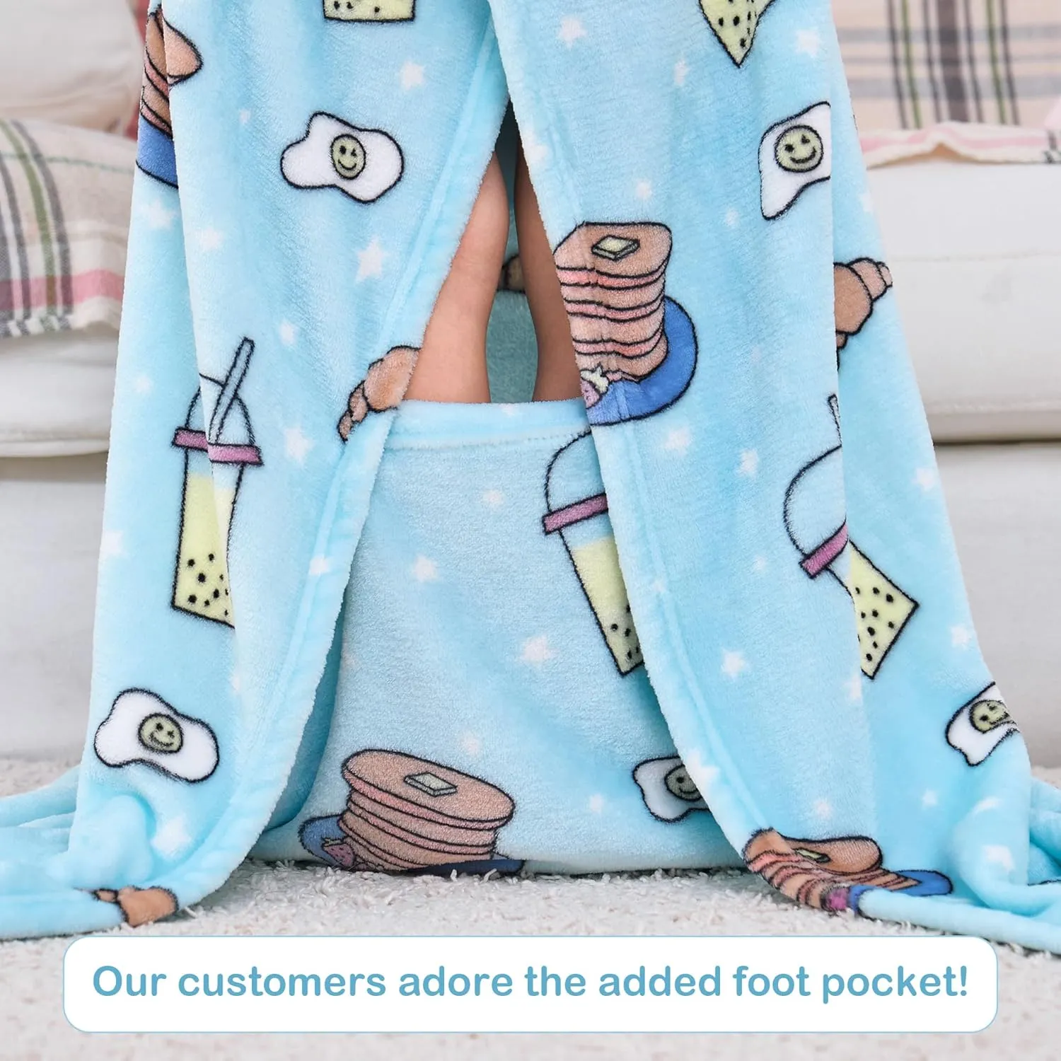 Kids Snuggies Wearable Fleece Blanket with Sleeves & Foot Pocket for Kids Girls Boys, Lightweight Soft Blanket,Snacks
