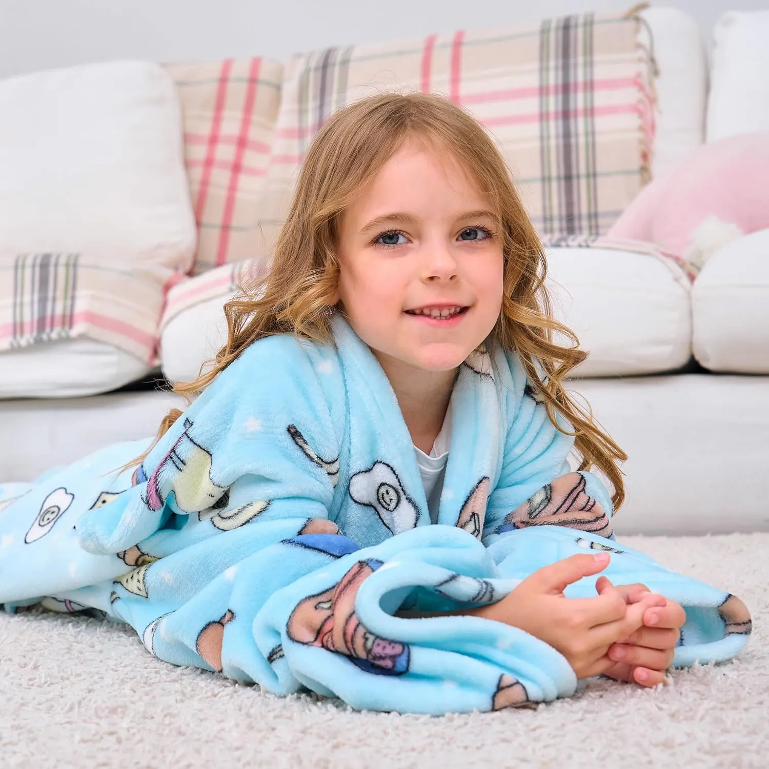 Kids Snuggies Wearable Fleece Blanket with Sleeves & Foot Pocket for Kids Girls Boys, Lightweight Soft Blanket,Snacks