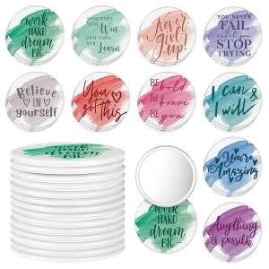 Kigley 30 Pcs Inspirational Compact Mirrors Bulk Employee Appreciation Gifts Round Portable Pocket Mirror for Women Makeup Glass Mini Travel Mirrors Thank You Gifts for Teachers Graduation CNA