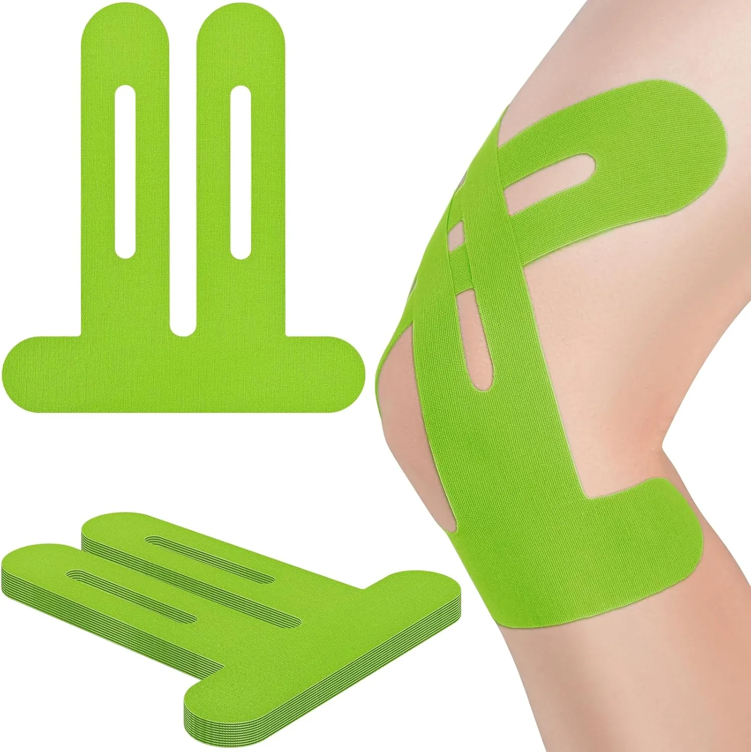 Kinesiology Tape for Knees, 20 Count Knee Tape for Knee Pain Relief Pre Cut, Support Muscles and Joints, Latex Free, Waterproof and Elastic (Green 20pcs)