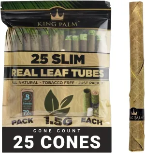 King Palm Slim Size Natural Pre Wrap Palm Leafs (1 Pack of 25, 25 Rolls Total) - Pre Rolled Cones - All Natural Cones - Corn Husk Filter - Preroll Cones - Prerolled Cones with Filter - Organic Cones