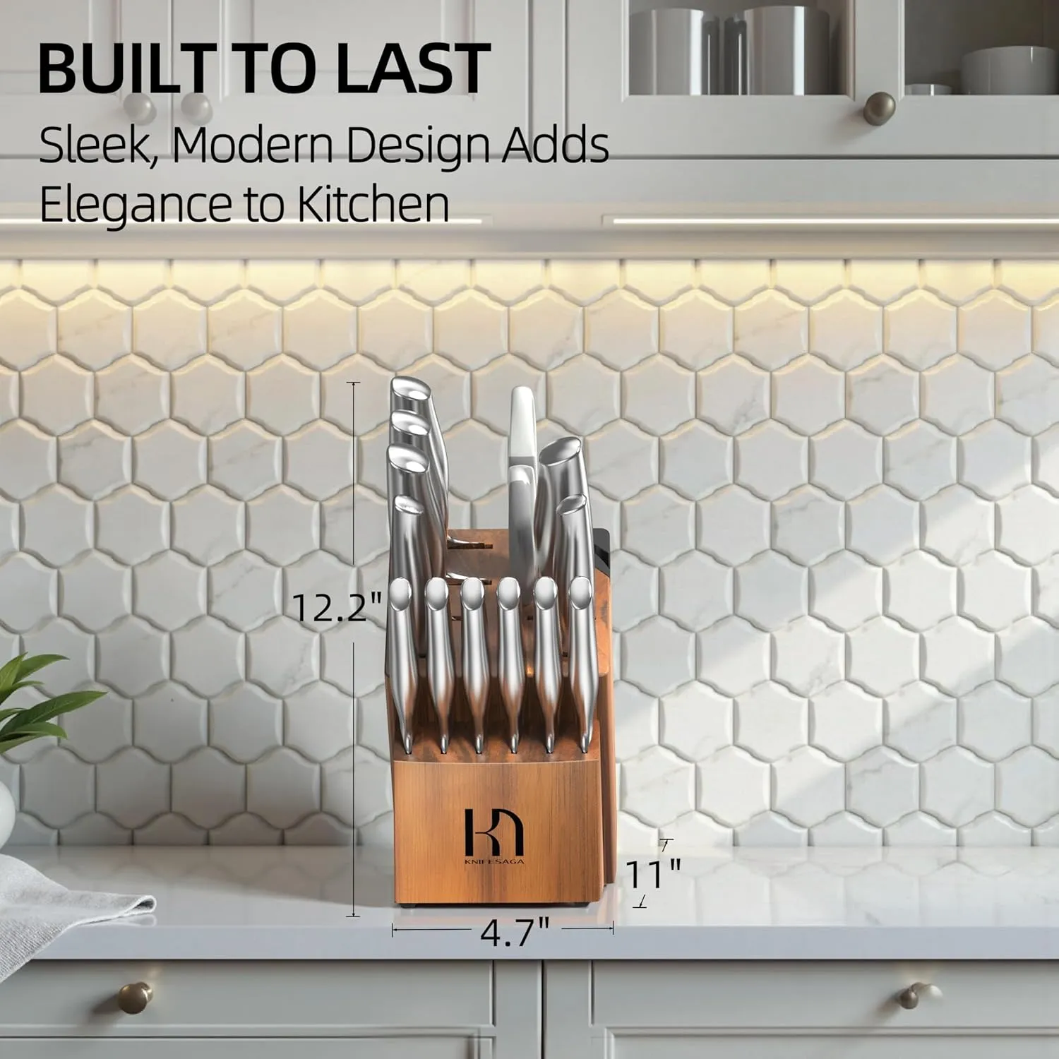 Kitchen Knife Set 14 Piece Premium Japanese High Carbon Stainless Steel Knife Block Sets with Built-in Sharpener, Razor Sharp Knives Set for Kitchen, Quality Acacia Wood Block Knife Set