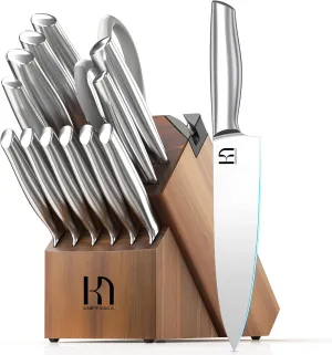 Kitchen Knife Set 14 Piece Premium Japanese High Carbon Stainless Steel Knife Block Sets with Built-in Sharpener, Razor Sharp Knives Set for Kitchen, Quality Acacia Wood Block Knife Set