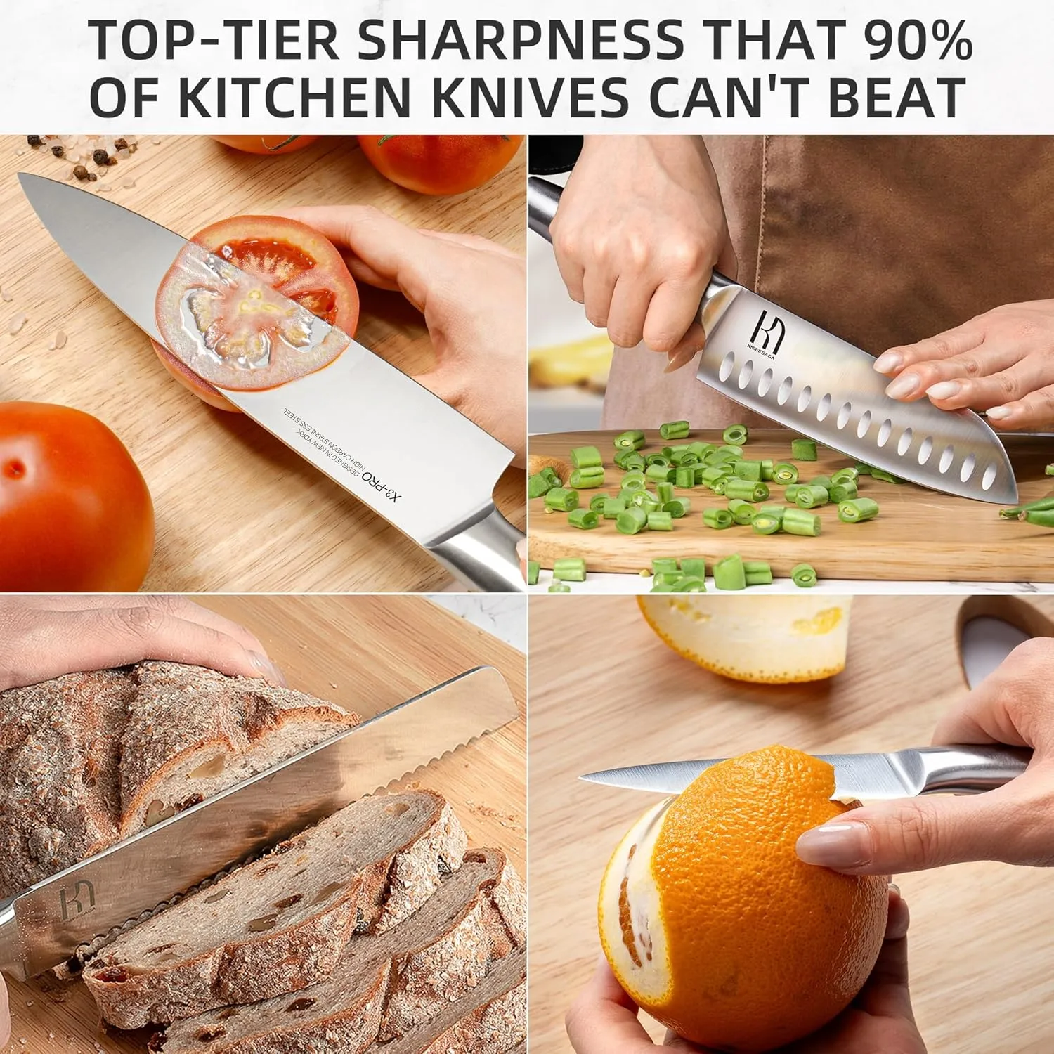 Kitchen Knife Set 14 Piece Premium Japanese High Carbon Stainless Steel Knife Block Sets with Built-in Sharpener, Razor Sharp Knives Set for Kitchen, Quality Acacia Wood Block Knife Set