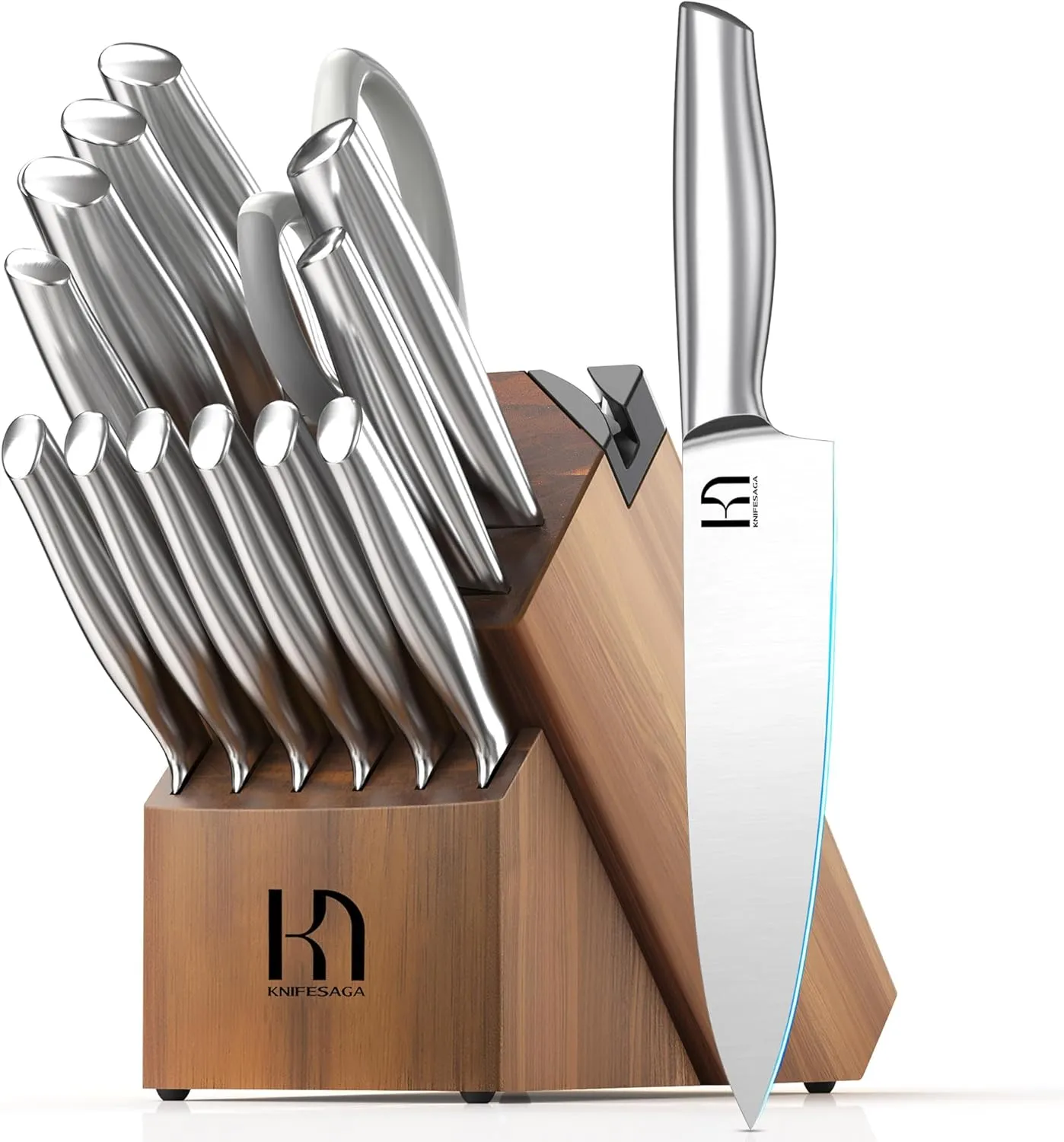 Kitchen Knife Set 14 Piece Premium Japanese High Carbon Stainless Steel Knife Block Sets with Built-in Sharpener, Razor Sharp Knives Set for Kitchen, Quality Acacia Wood Block Knife Set
