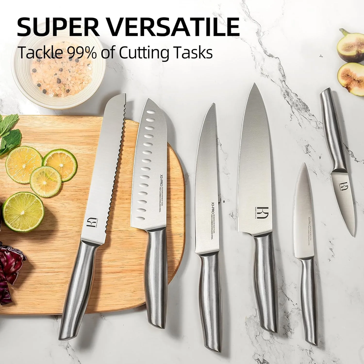 Kitchen Knife Set 14 Piece Premium Japanese High Carbon Stainless Steel Knife Block Sets with Built-in Sharpener, Razor Sharp Knives Set for Kitchen, Quality Acacia Wood Block Knife Set
