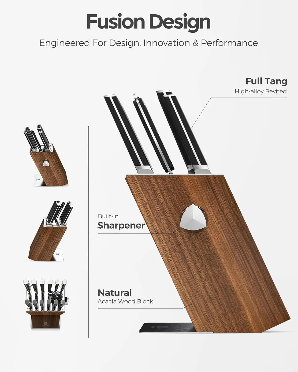 Kitchen Knife Set, 15 PCS Knife Sets for Kitchen with Block, X50CrMoV15 High Carbon German Steel Knife Set with 6X Serrated Steak Knife, Knife Sharpeners, Kitchen Scissors, Heavy
