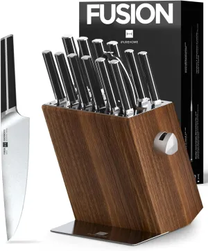 Kitchen Knife Set, 15 PCS Knife Sets for Kitchen with Block, X50CrMoV15 High Carbon German Steel Knife Set with 6X Serrated Steak Knife, Knife Sharpeners, Kitchen Scissors, Heavy