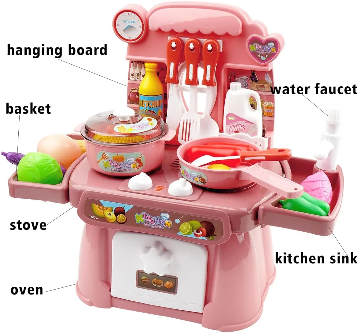Kitchen Set for Toddler with Sound and Light，Pretend Cooking Food Set,Kids Kitchen Playset，Play Sink with Running Water and Electronic Induction Stove，Kitchen Accessories (Blue Kitchen Set)