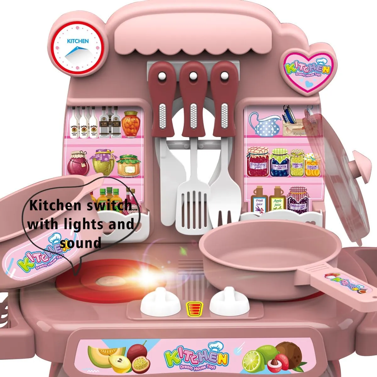 Kitchen Set for Toddler with Sound and Light，Pretend Cooking Food Set,Kids Kitchen Playset，Play Sink with Running Water and Electronic Induction Stove，Kitchen Accessories (Blue Kitchen Set)