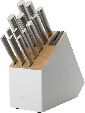 KitchenAid Slim Two-Tone Knife Block Set with Built-In Knife Sharpener, High Carbon Stainless Steel Kitchen Knives, Sharp Kitchen Knife Set with Block, 14-Piece, White