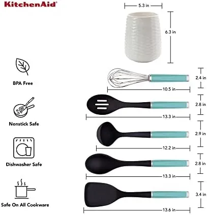 KitchenAid Tool and Gadget Set with Crock, 6-Piece, Aqua