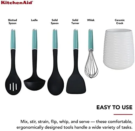 KitchenAid Tool and Gadget Set with Crock, 6-Piece, Aqua