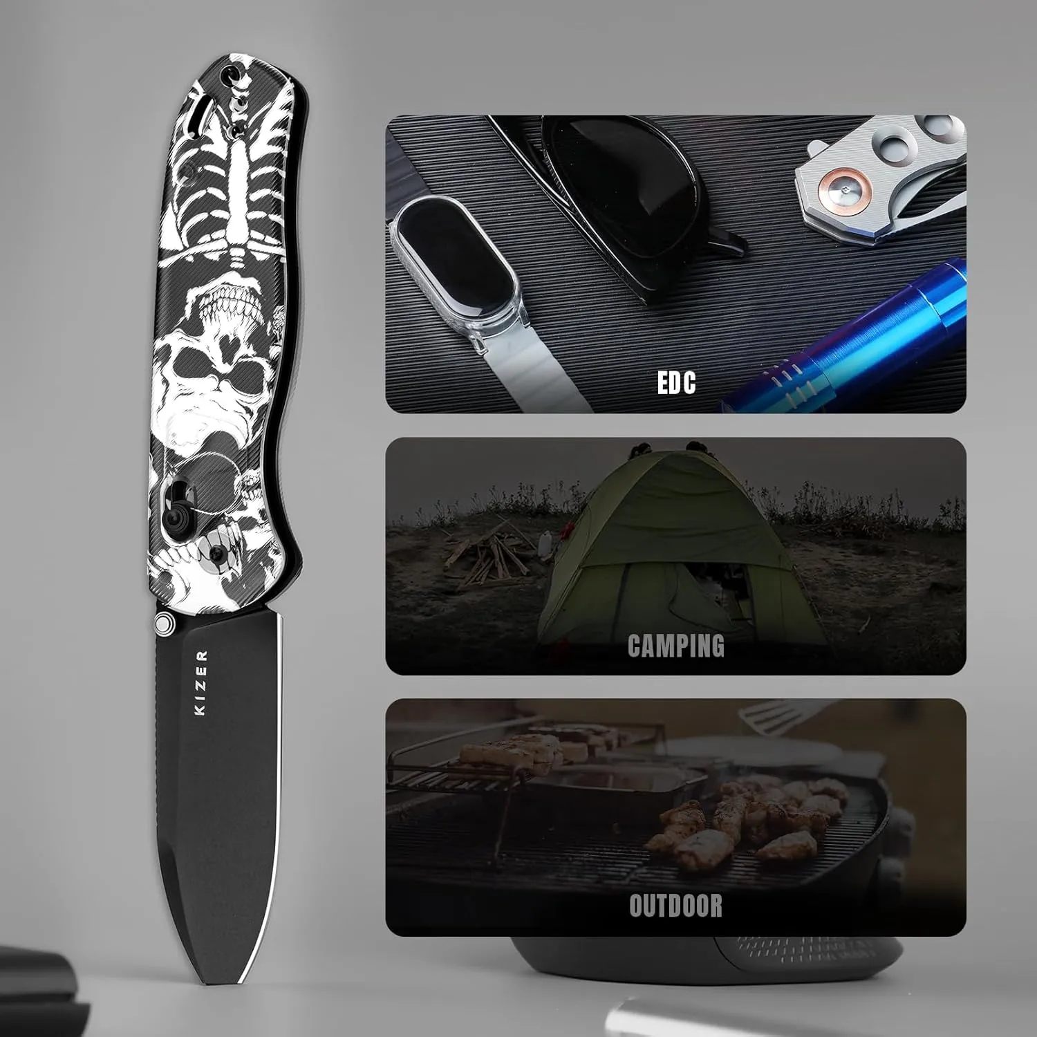 Kizer Drop Bear EDC Pocket Knife, 2.97” Nitro-V Blade Acrylic Handle Folding Knife with Thumb Stud Opener, Clutch Lock EDC Knives for Men Women Gift V3619A12
