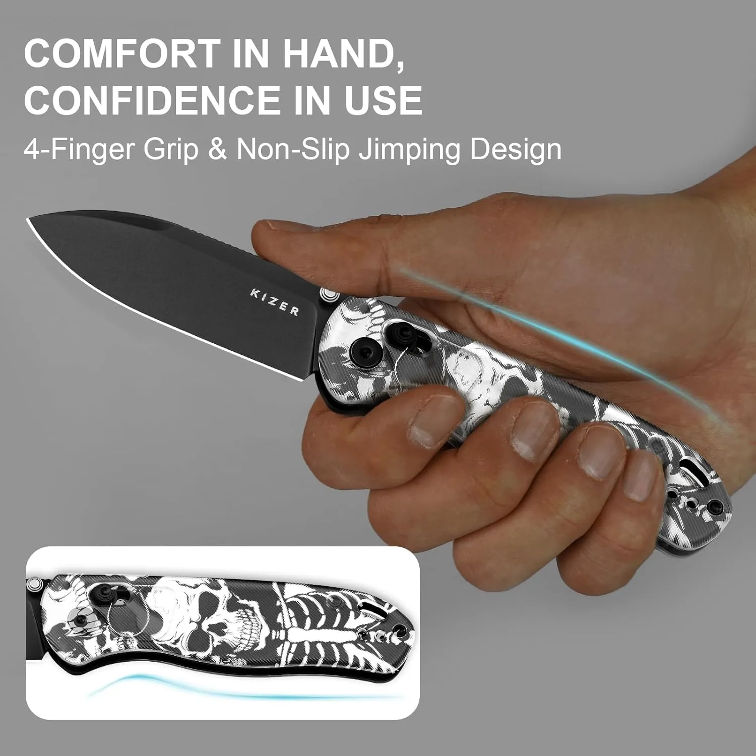 Kizer Drop Bear EDC Pocket Knife, 2.97” Nitro-V Blade Acrylic Handle Folding Knife with Thumb Stud Opener, Clutch Lock EDC Knives for Men Women Gift V3619A12