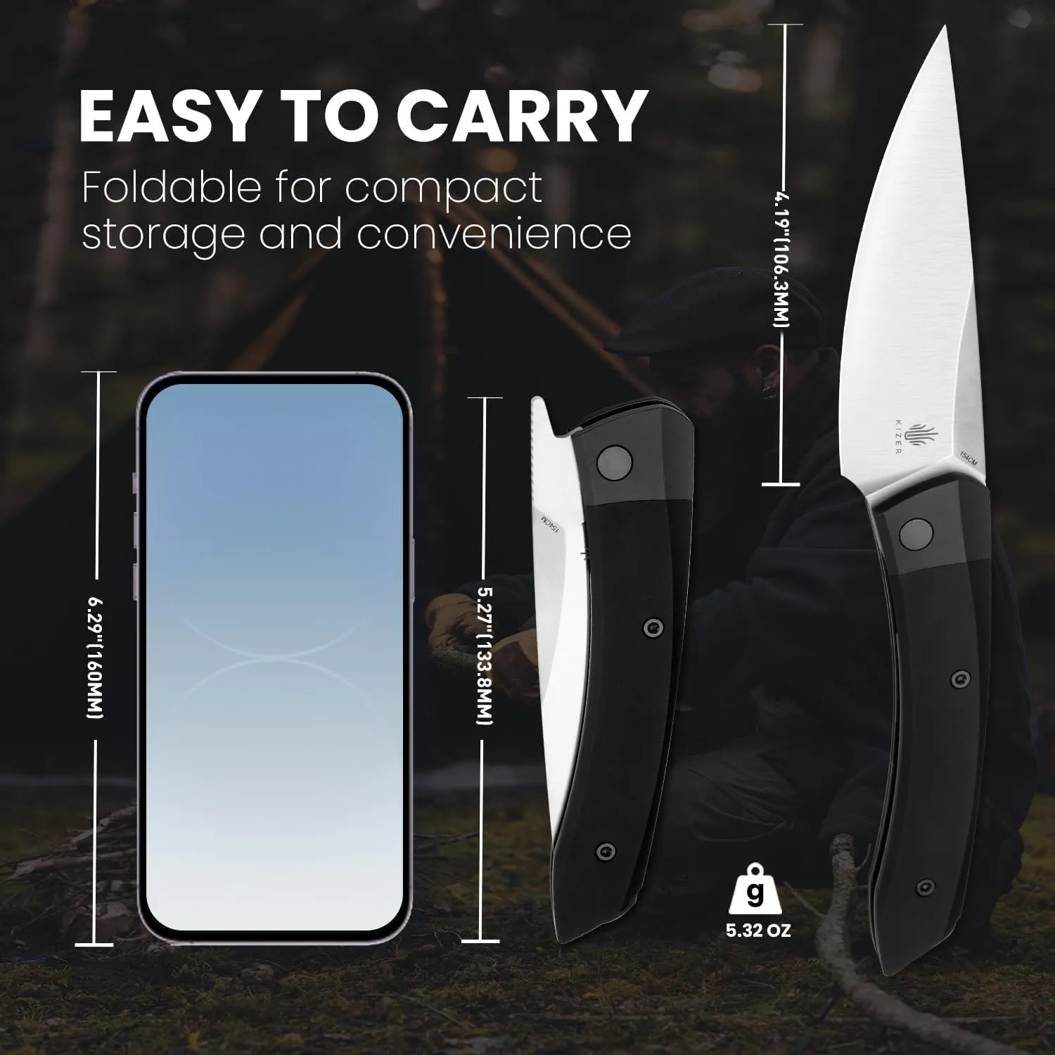 Kizer Momo Pocket Folding Knife, 4.19" 154CM Blade Camping Folding Knife, Aluminum Handle EDC Knife for Women Men Gift V4663C1