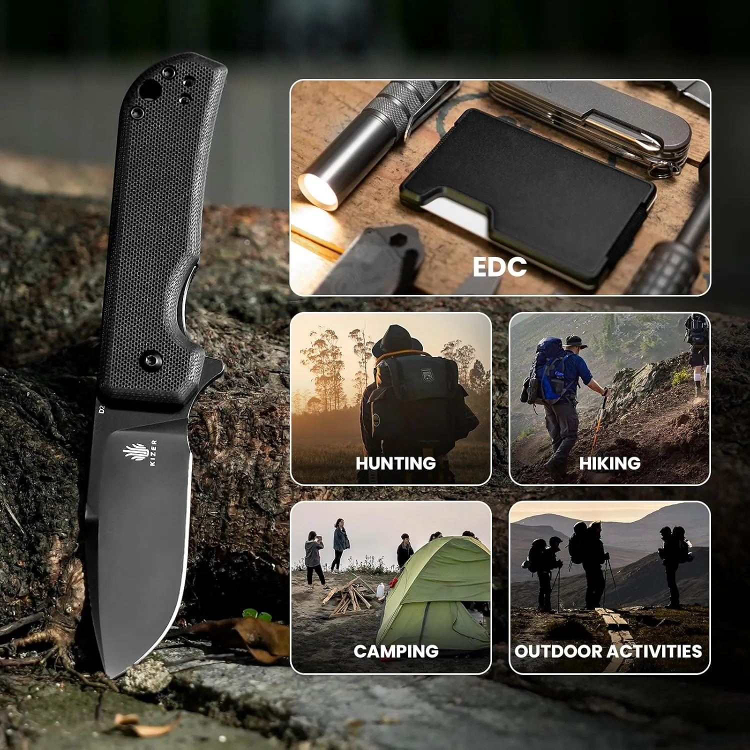 Kizer Nice Guy Pocket Folding Knife, 2.84” D2 Steel Blade knives, G10 Handle Small EDC Knife, Liner Lock Flipper Knives for Men Women, Sharp Camping Hiking Hunting Survival Knives V3011M1