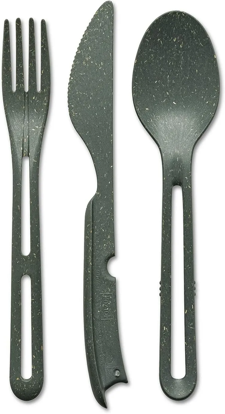 Koziol 8003701 KLIKK File Plastic, Reusable, Knife, Fork, Spoon, Outdoor, Camping, Picnic, Hiking, Vacation, Lunch to go, Cutlery Set of Three