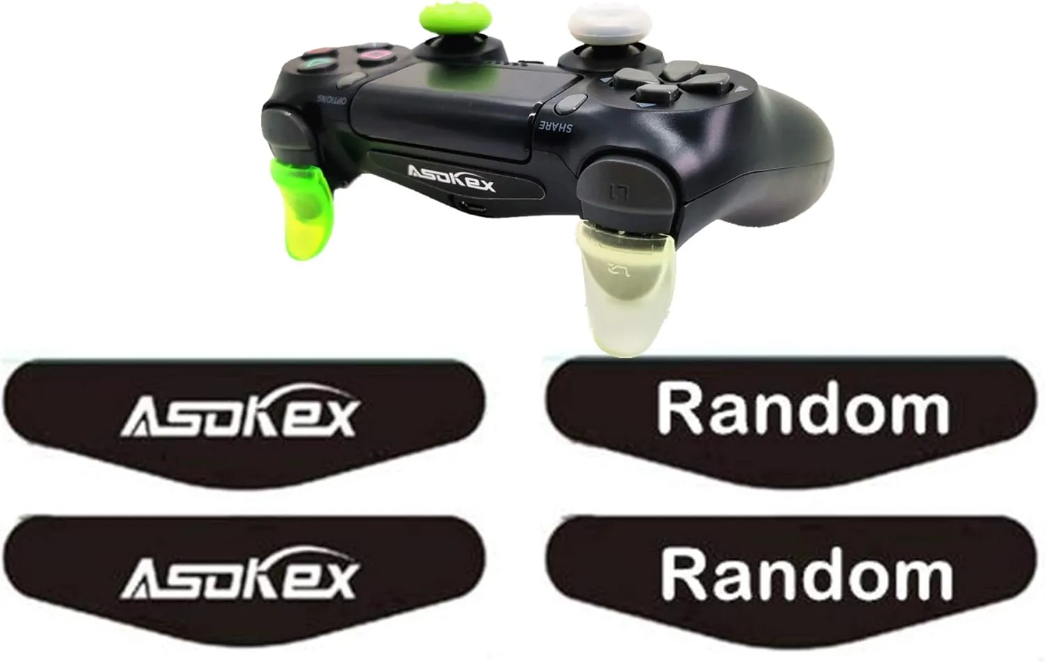 L2 R2 Triggers Ps4 Glowing Triggers Replacement (2 Pairs Fluorescence Trigger Extender, 6Pcs Thumbstick Grips, 2 Pairs LED Decal) for Ps4 Dualshock Controller(Glow Light Green&Glow Green)
