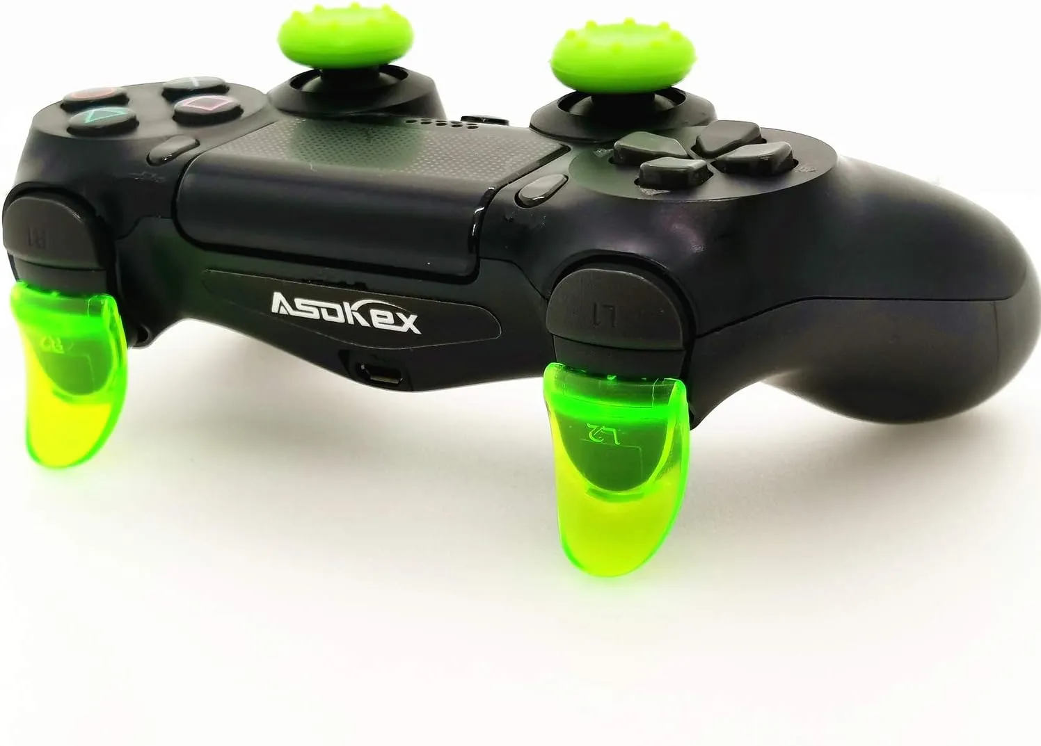 L2 R2 Triggers Ps4 Glowing Triggers Replacement (2 Pairs Fluorescence Trigger Extender, 6Pcs Thumbstick Grips, 2 Pairs LED Decal) for Ps4 Dualshock Controller(Glow Light Green&Glow Green)