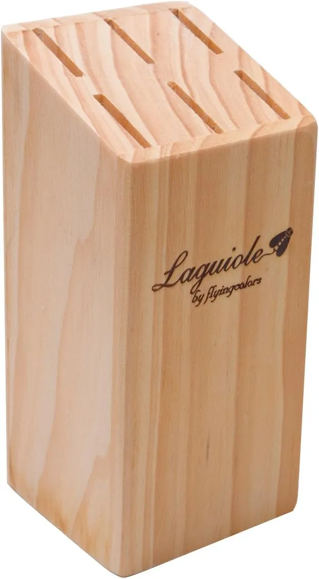 Laguiole By FlyingColors Steak Knife Set, Micro Serrated Blade, Stainless Steel, Wood Block, Red Color Handle, 6 Pieces (Red)