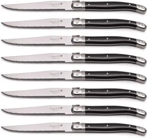 Laguiole Laguiole Steak Knife Set, Stainless Steel, Black Handles,8 Pieces Black