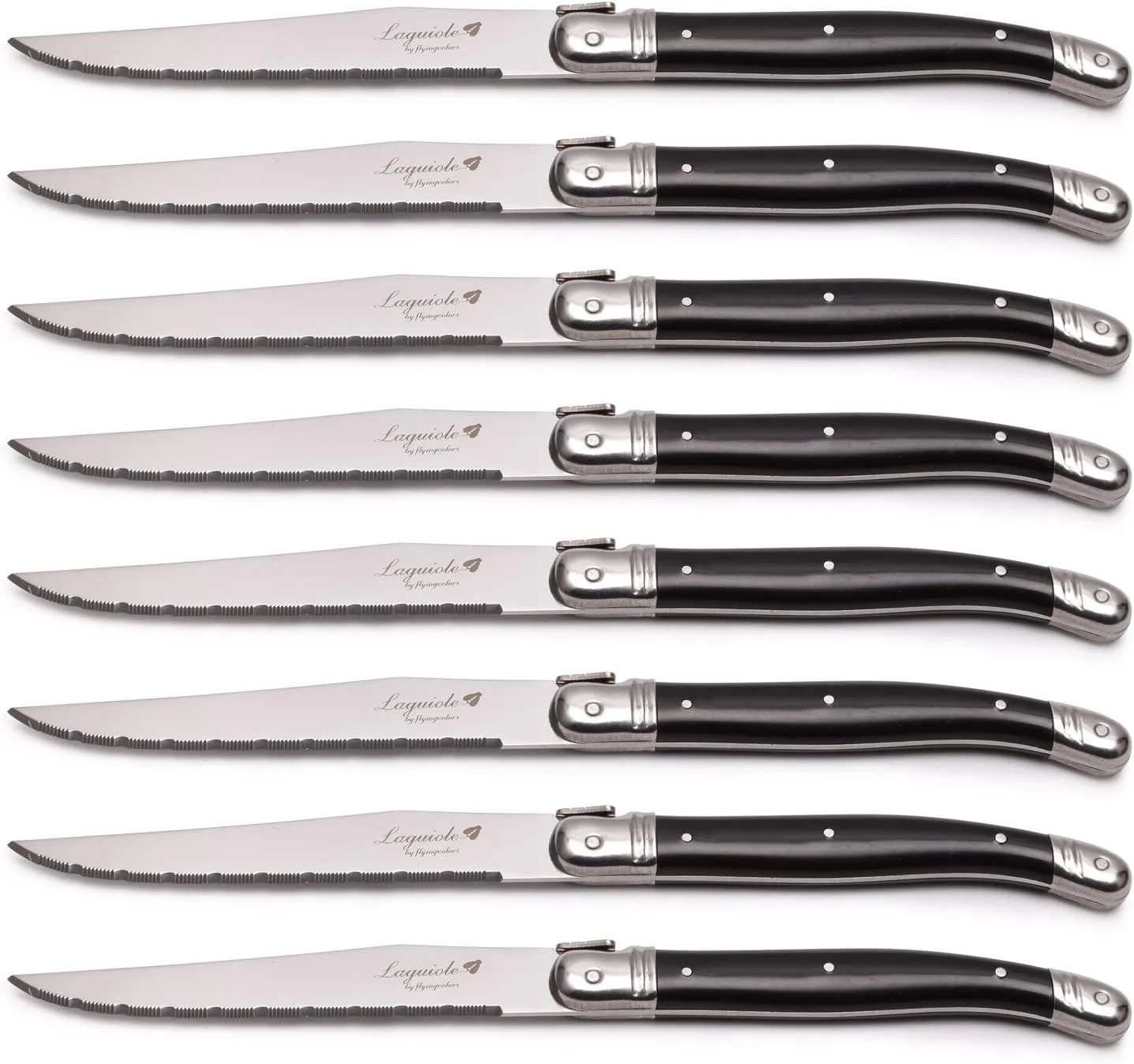 Laguiole Laguiole Steak Knife Set, Stainless Steel, Black Handles,8 Pieces Black