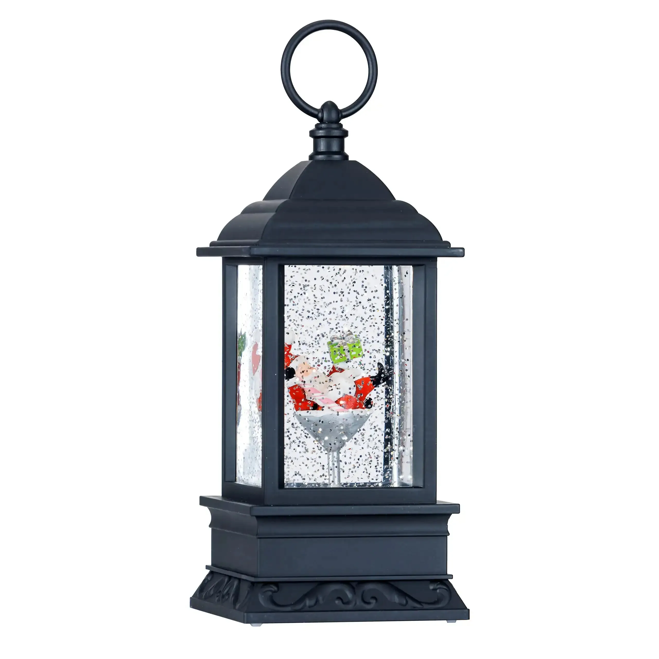 Lantern Exclusive options 9"H Water Martini Cup Plastic Santa in LED Sophisticated