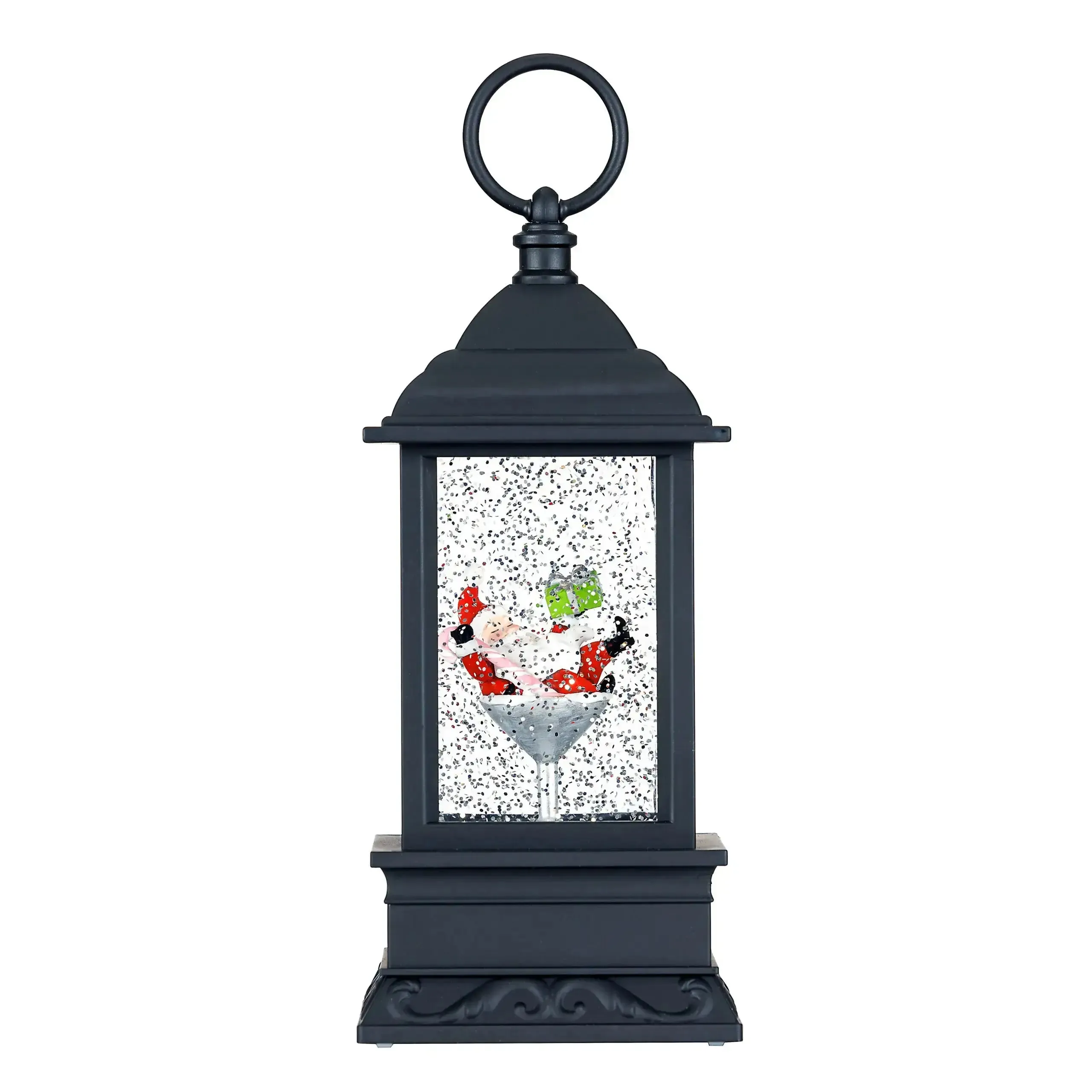 Lantern Exclusive options 9"H Water Martini Cup Plastic Santa in LED Sophisticated