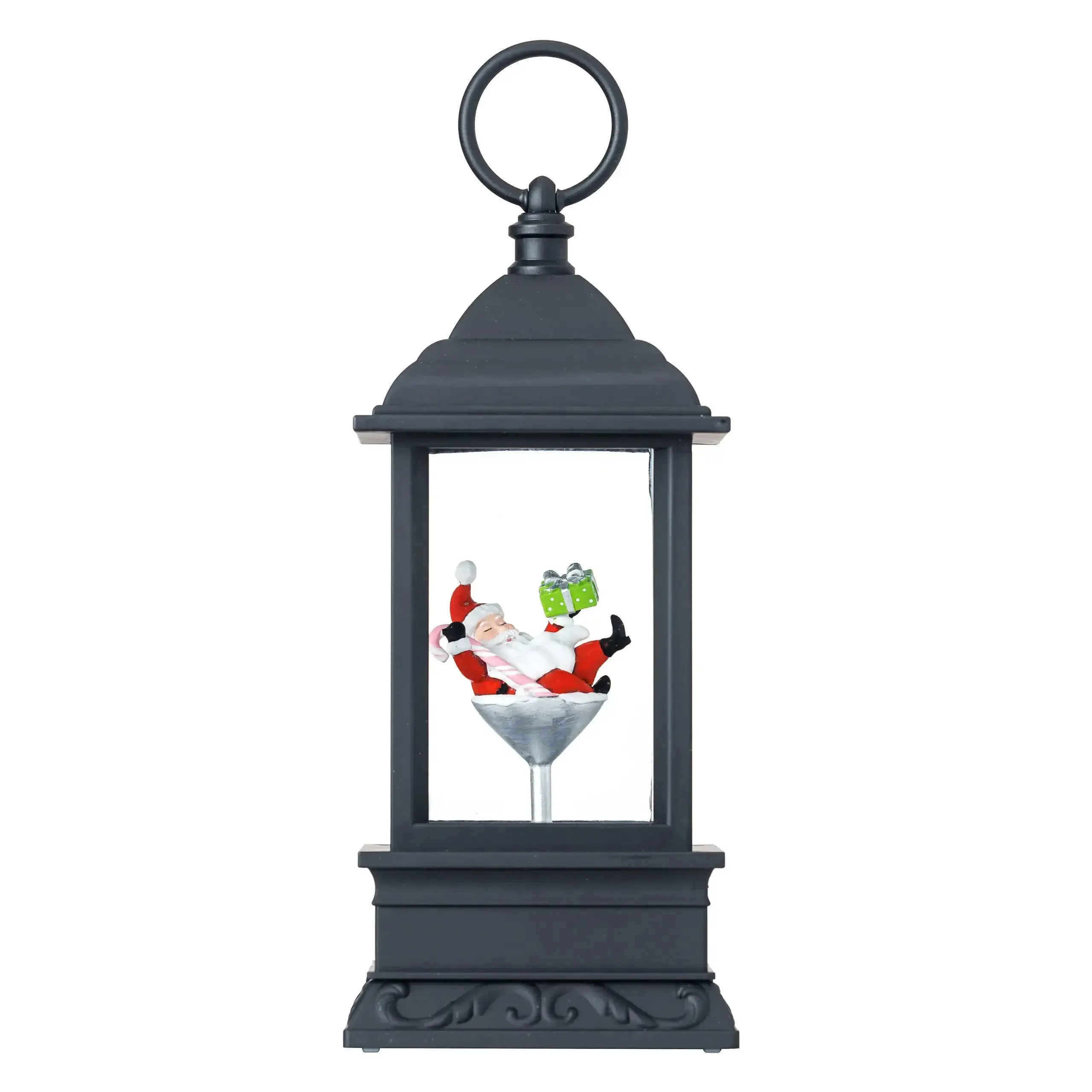 Lantern Exclusive options 9"H Water Martini Cup Plastic Santa in LED Sophisticated