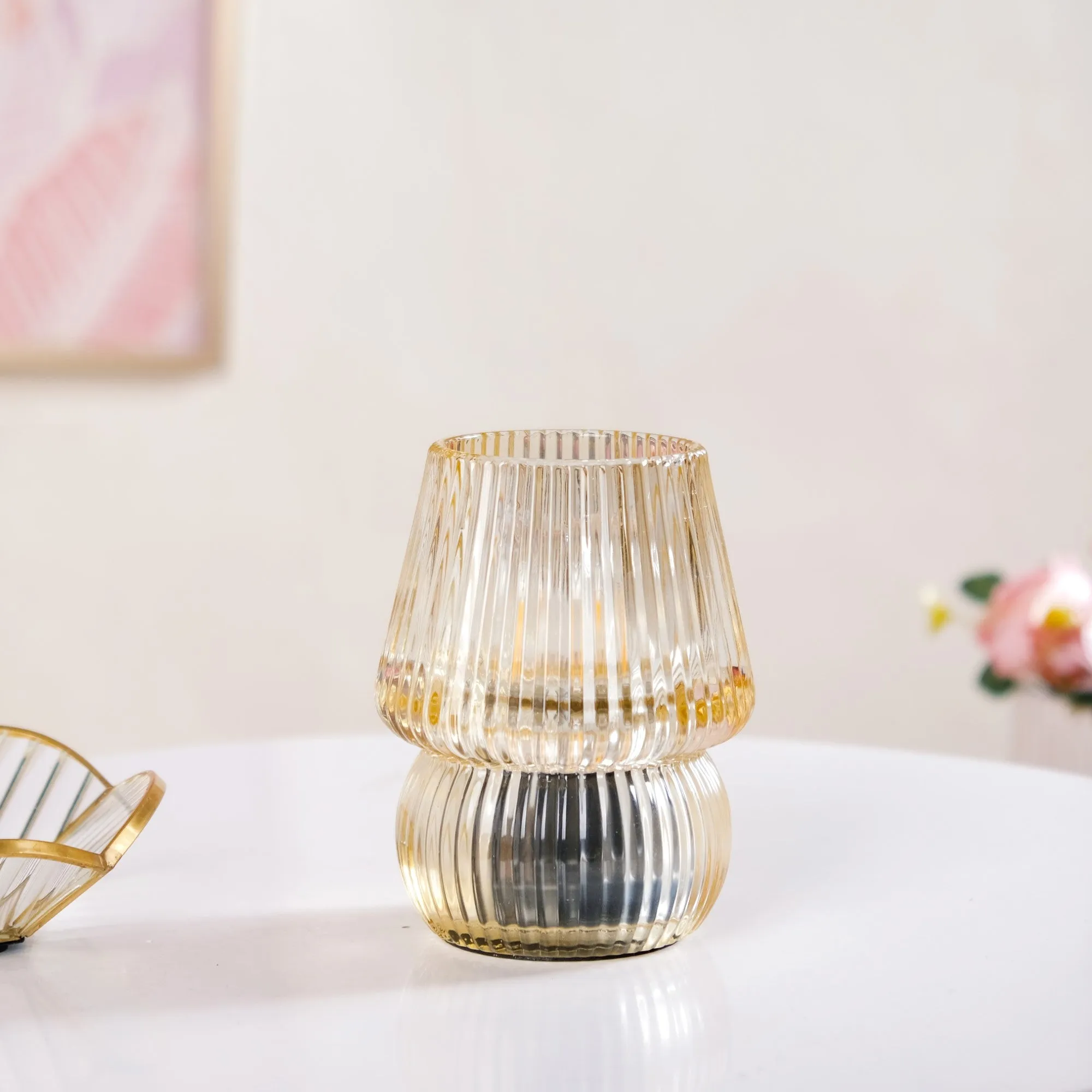 Lantern Style LED Glass Table Lamp Portable Battery Operated