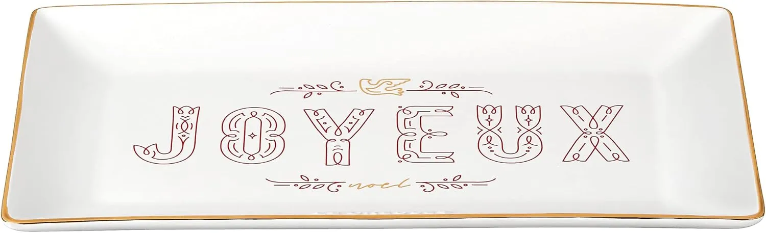 Le Creuset Noël Collection Stoneware Rectanguar Hostess Tray, White with Gold Rim