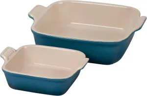Le Creuset Stoneware Heritage Set of 2 Square Dishes , Small - 18 oz. & Medium - 2 qt., Deep Teal