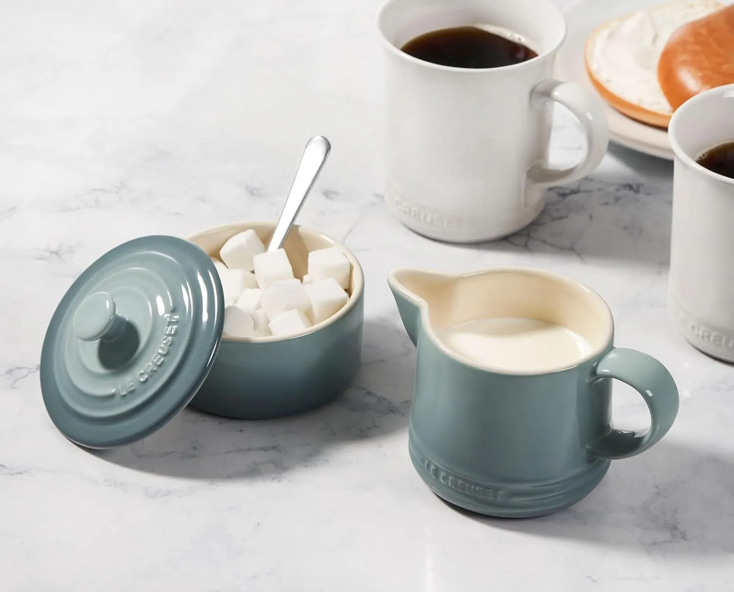 Le Creuset Stoneware Signature, Sea Salt Cream & Sugar Set, Cream: 300 ml, Sugar: 8oz