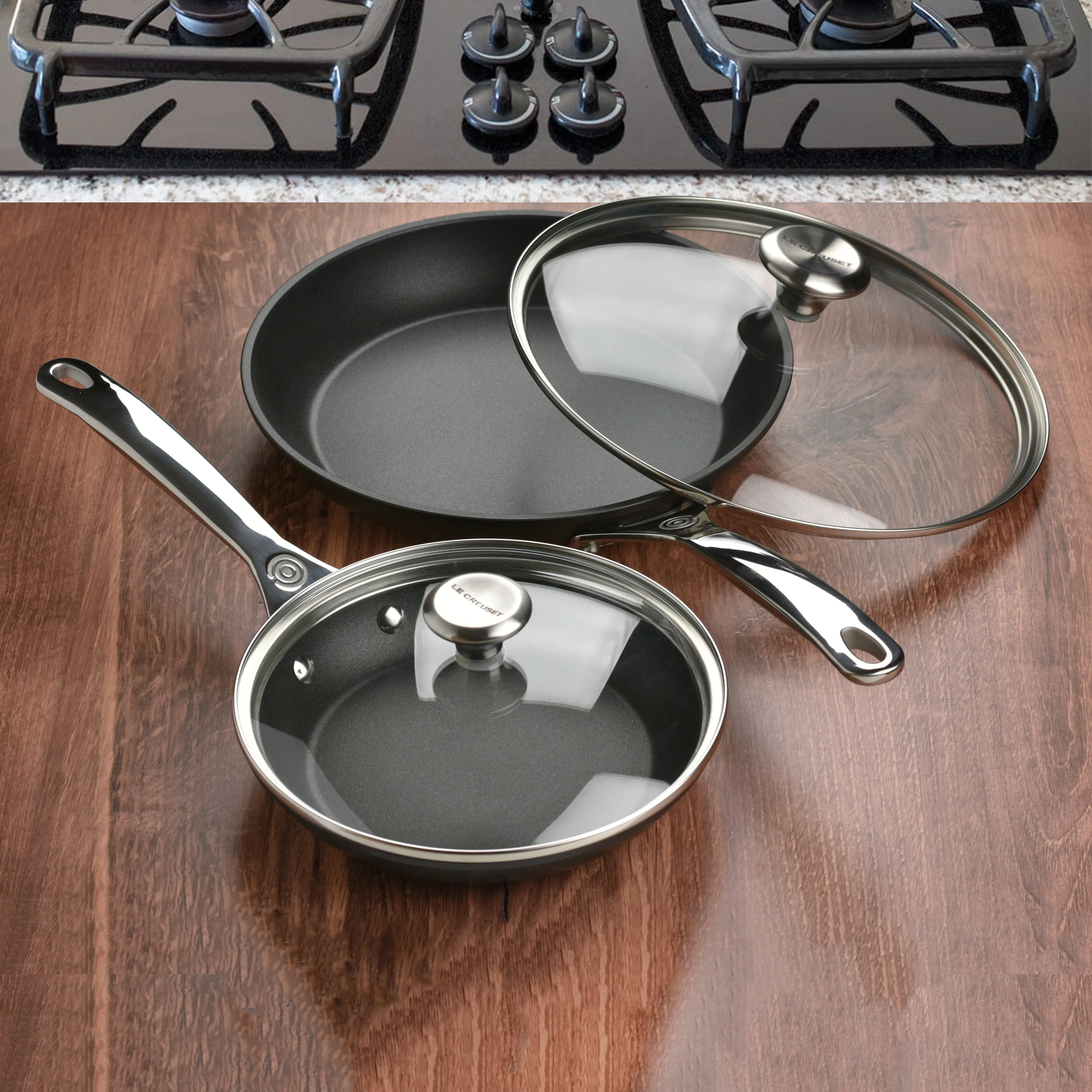 Le Creuset Toughened Nonstick Pro 8 & 10" Skillet Set with Lids